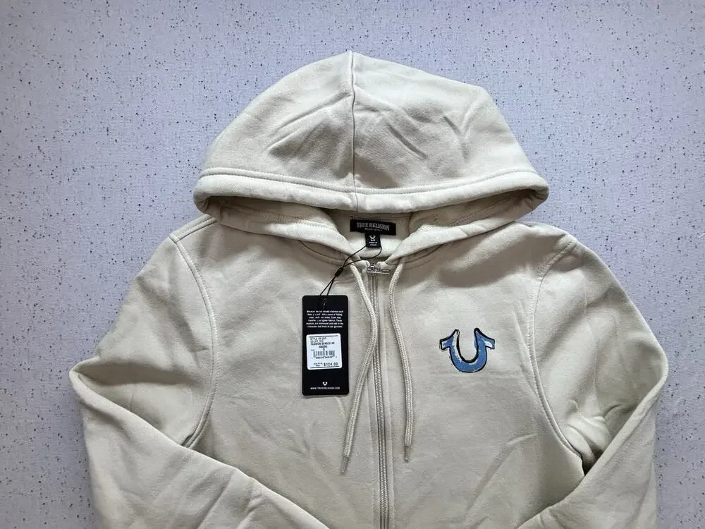 NWT True Religion Fashion Senses Zip Hoodie Mens Small S Fog Beige Blue $124